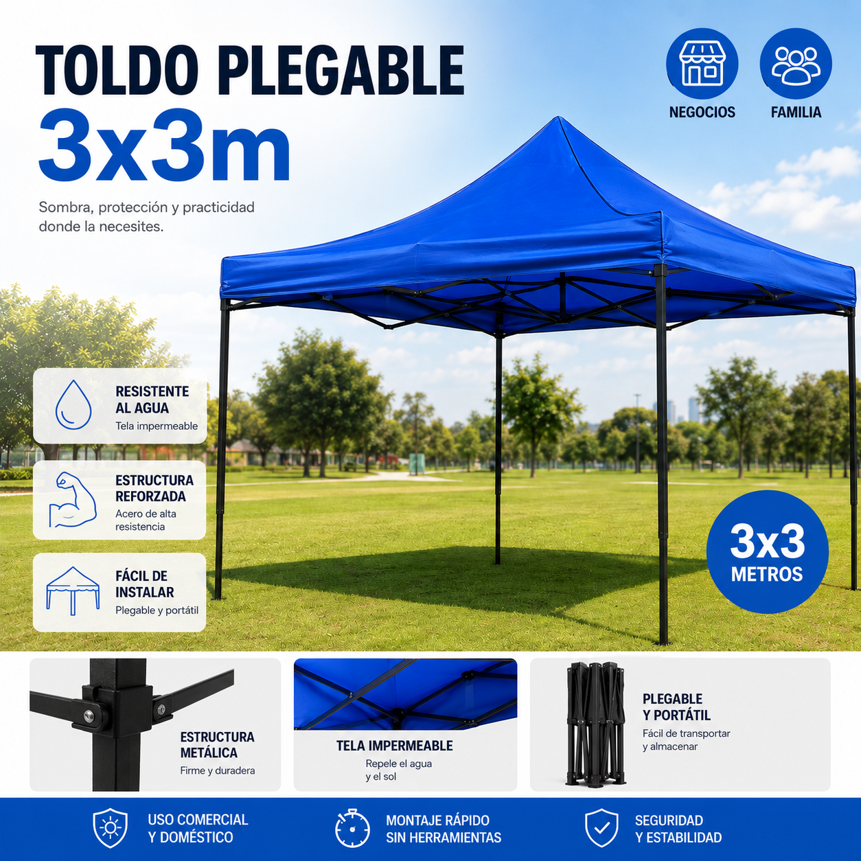 TOLDOS PLEGABLES 3X3 IMPERMEABLES