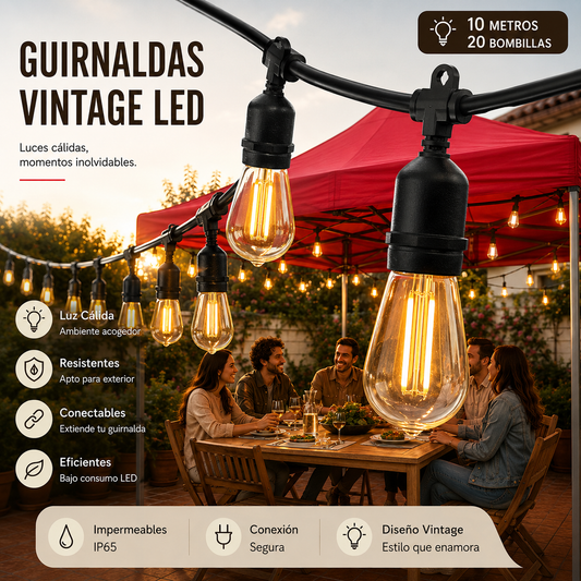 GUIRNALDAS LED VINTAGE 10 METROS 20 FOCOS