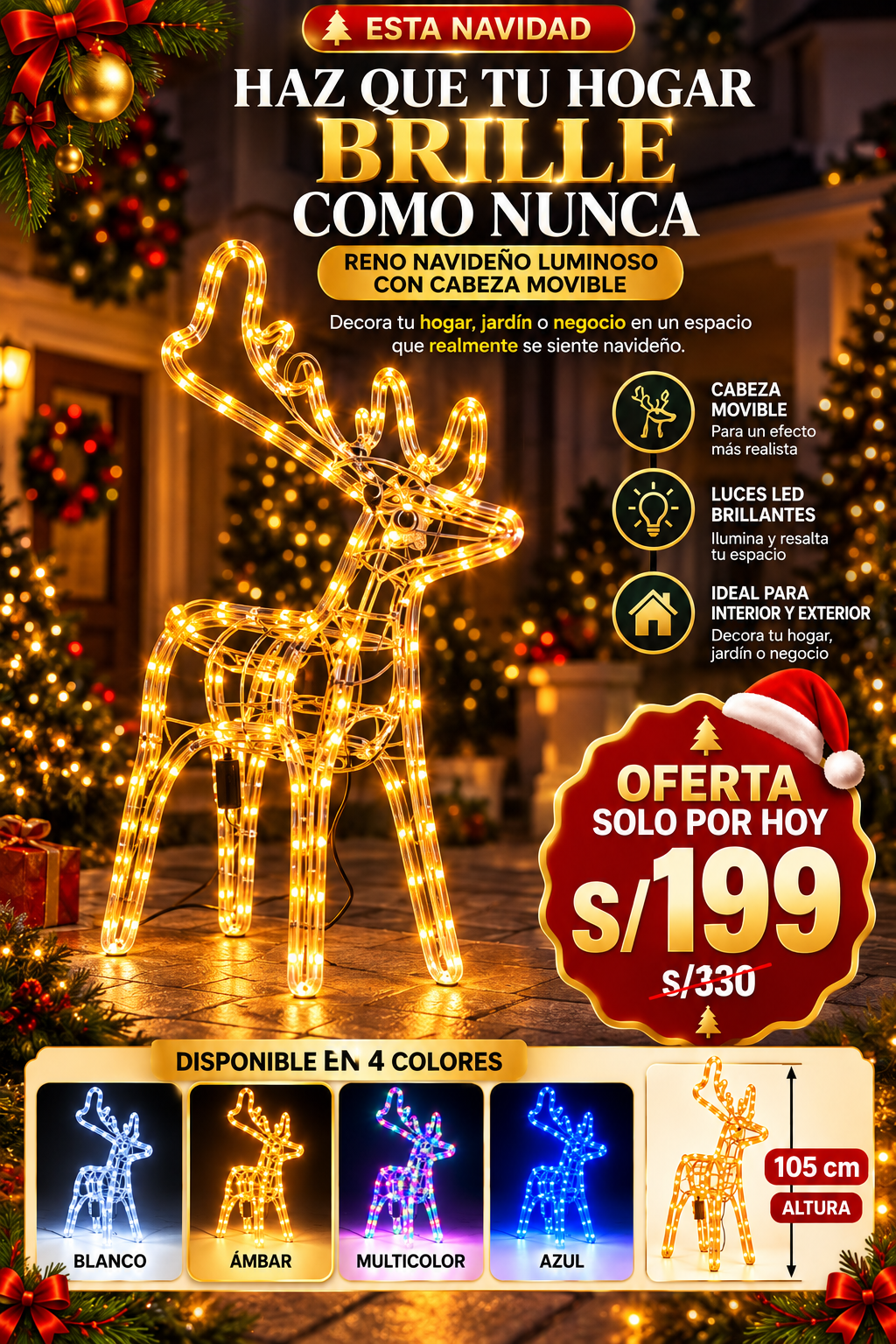 RENO NAVIDEÑO CON CABEZA MOVIBLE
